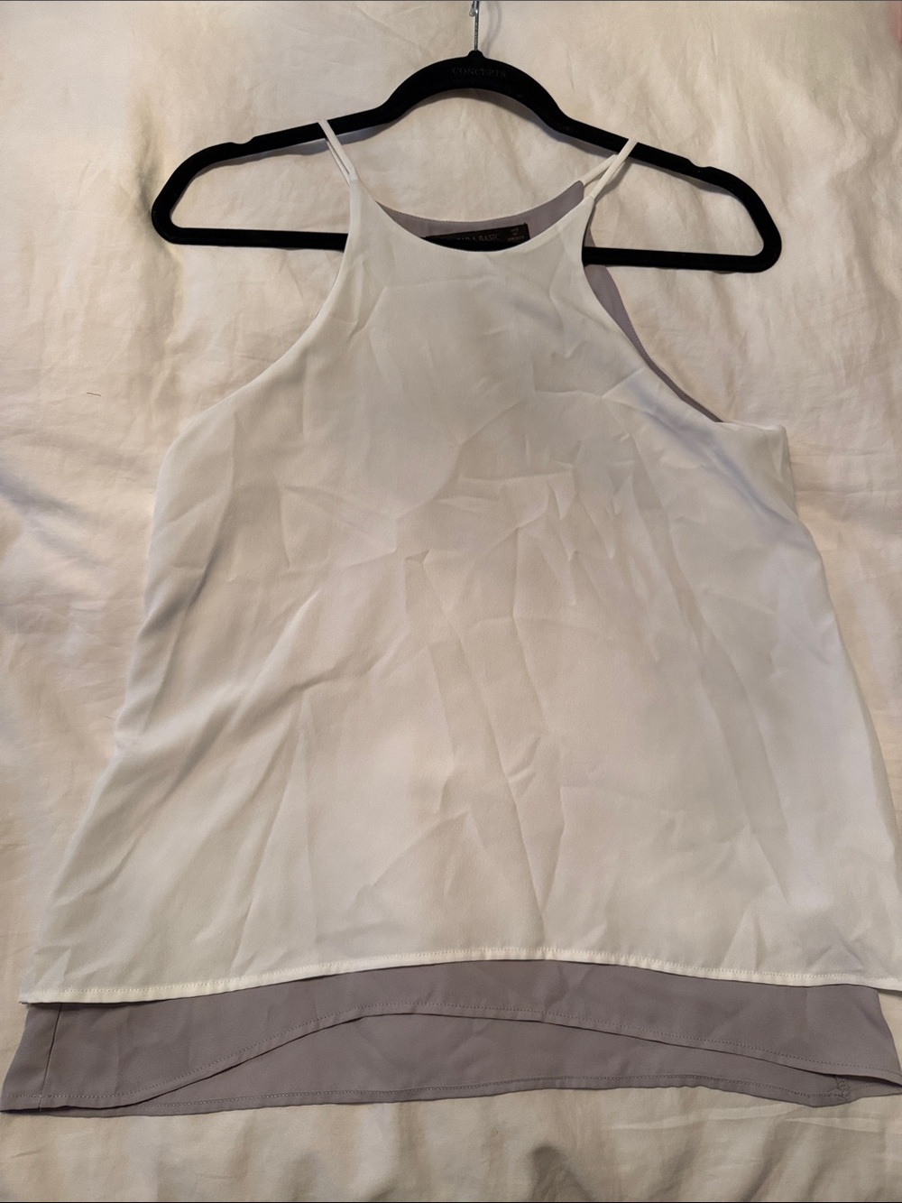 Zara White Layered Halter Camisole with Light Gray Underlay